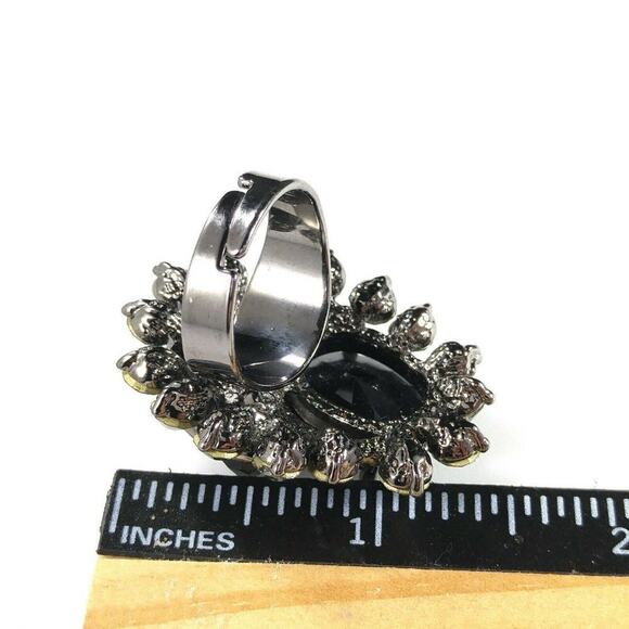 Black Rhinestone Finger Climbing Ring, Gunmetal Gray, Adjustable US Size 7 3/4 - Picture 4 of 11